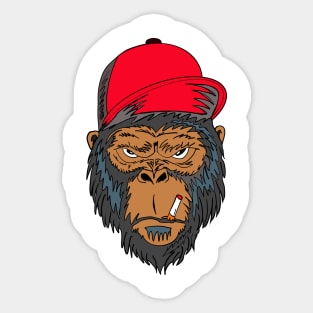 Monkey magic with angry face and smoking Sticker